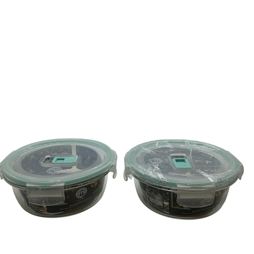 New MasterChef Glass Round Dish With Locking Lid 22.6 Fl Oz 3 In 1